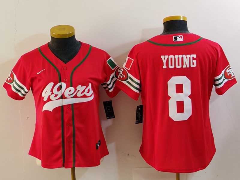 Women%27s San Francisco 49ers #8 Steve Young Red Mexico Cool Base Stitched Baseball Jersey